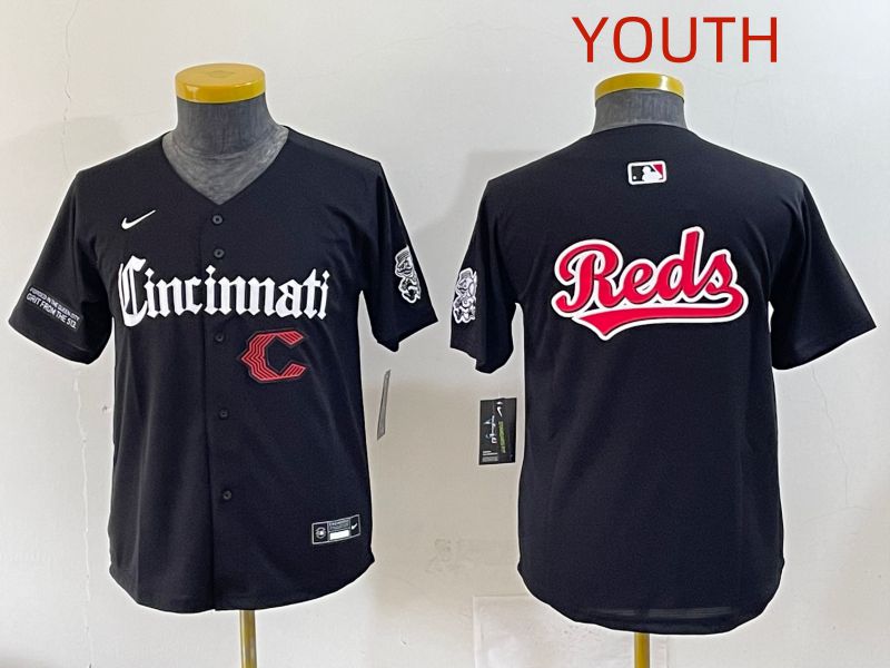Youth 2025 Cincinnati Reds Blank Black Five generations Joint Name Nike MLB Jersey style 12->youth mlb jersey->Youth Jersey